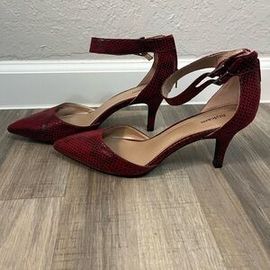 Style & Co. Burgundy Snake-Print Pointed Toe Ankle-Strap Pumps